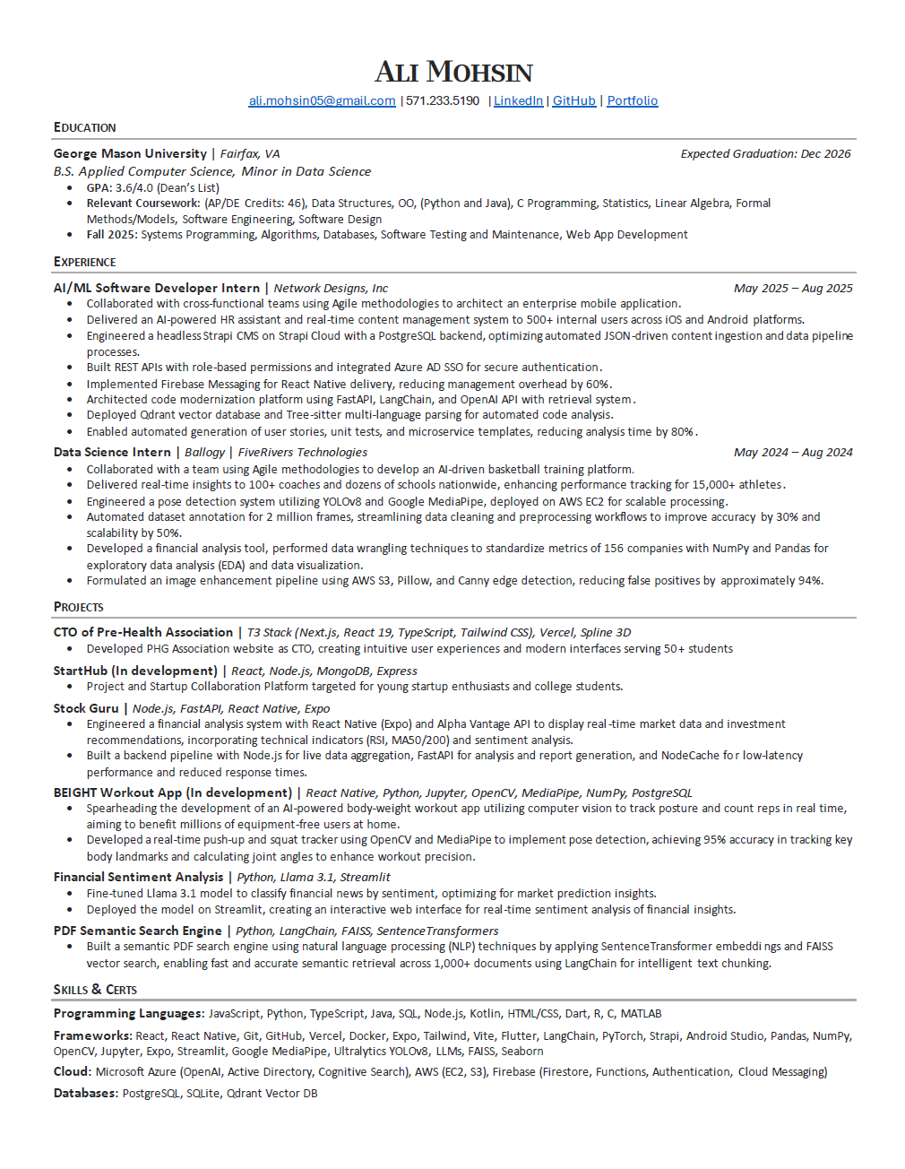 Ali Mohsin Resume